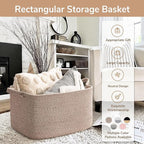 Goodpick Large Woven Storage Basket, 21.6" x 14.9" x 11.8" Blanket Basket for Living Room, Bedroom, Rectangle Rope Storage Organizer for Clothes, Toys, Brown