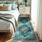 Area Rugs 3'x8' Runner Rug Non Slip Washable for Kitchen Hallway Bedroom Beside Laundry Room Bathroom Rug, Floor Carpet, Teal Green Lake Blue Turquoise