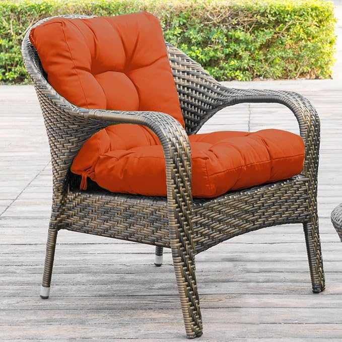 QILLOWAY Outdoor Seat/Back Chair Cushion Tufted Pillow, Spring/Summer Seasonal Replacement Cushions - Pack of 4 (Orange)