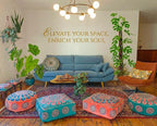 Turquoise Round Velvet Pouf Cover - Soft Embroidered Ottoman Slipcover with Moroccan Design, 24 Inch Diameter, Ideal for Living Room, Bedroom, or Meditation Space -Decorative Floow Pillow Cushion