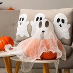 Mixweer Halloween Ghost Embroidery Decorative Pillow Covers 12 x 20 Inch, 3D Neutral Tufted Embroidery Spooky Ghost Cushion Pillow Case for Couch Home Living Room Bed Decor