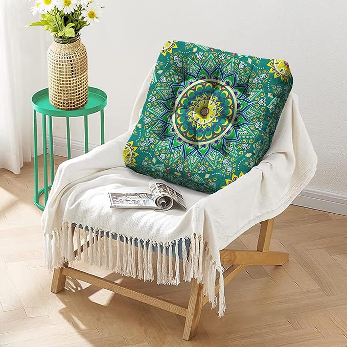 Mandala Meditation Cushion, Boho Meditation Mat, Meditation Pillows for Sitting on Floor, Cushions for Sitting in Home and Outdoor, Square Floor Pillow Cushion Seating for Yoga Accessories 22'' X 22''
