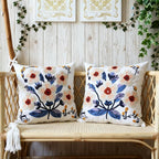 Floral Pillow Cover Boho Embroidered Pillow Covers for Couch Sofa Yellow Flowers Bohemian Pillow Covers Cotton Linen Botanical Plant Leaves Pillowcase Covers 2PCS 18x18 Inch
