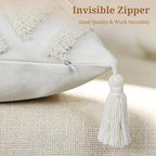 Boho Throw Pillow Covers 18x18 Inch with Tassels, White Tufted Square Bohemian Decorative Pillow Covers Set of 1, Farmhouse Woven Cushion Cases for Couch Sofa Bed Living Room Home Decor