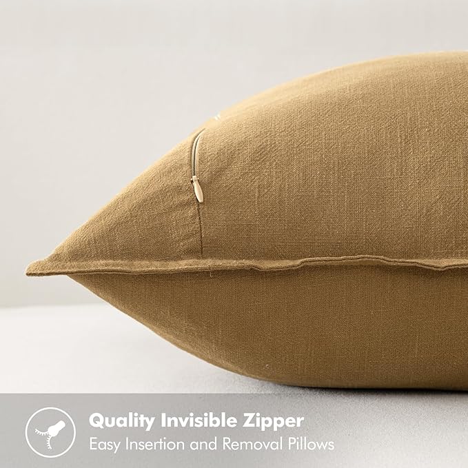 MIULEE Decorative Linen Euro Sham Pillow Covers 26x26 Mustard Yellow Boho Farmhouse Neutral Couch Throw Pillows for Bed Pack of 2 Accent Modern Pillowcase Summer Sofa Livingroom Home Decor