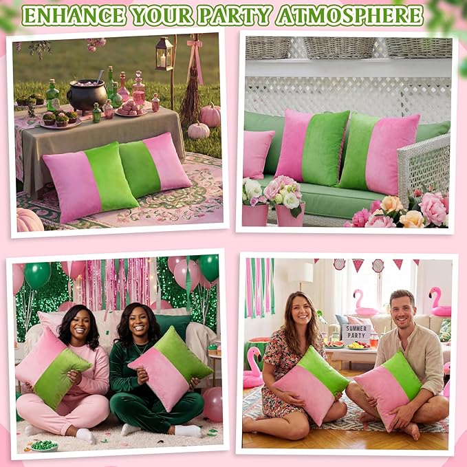 2 Pcs Pink Green Pillow Covers 18 x 18 Inch Soft Dutch Velvet Cushion Covers Witch and Princess Friendship Throw Pillowcase for Car Couch Sofa Bed Spring Easter Sorority Party Decorations