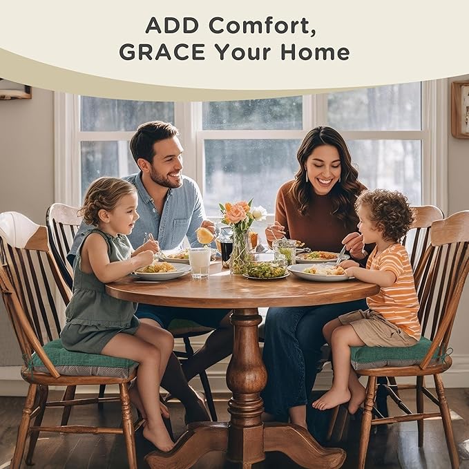 AddGrace Chair Cushions for Dining Chairs Set of 1 Kitchen Seat Cushions with Ties and Non Slip Backing Tufted Indoor Seat Pad for Kitchen Dining Room 18" x 17" x 3" Dark Green