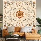 Apdidl Boho Sun Floral Tapestry Wall Hanging Bedroom Aesthetic, Bohemian Vintage Moon Girl Room Decor Tapestries, Cute India Hippie Outdoor Wall Covering for Living Room Dorm (51"X60")