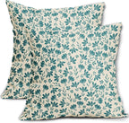 Teal Floral Pillow Covers 18x18 Set of 2 Vintage Rustic Old Style Cute Small Flower Blue Green Cream Print Decorative Outdoor Pillowcases Farmhouse Throw Cushion Case Decor for Couch Sofa Bed