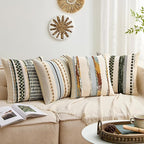 ANRODUO Pack of 1 Boho Decorative Throw Pillow Covers 18x18 Farmhouse Cushion Case Striped Chenille Pillow Cases Square Pillow Covers Accent Neutral Pillowcase for Sofa Couch Bed, Blue-Earth Tones