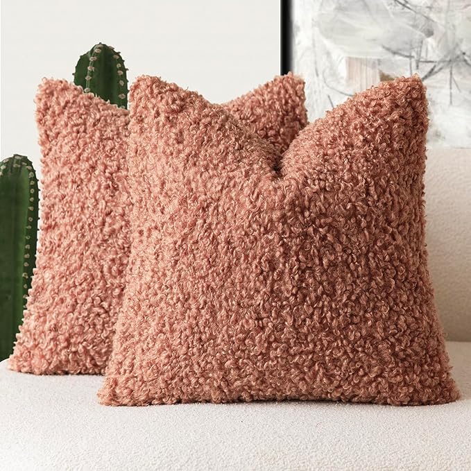Foindtower 2 Pieces 20x20 Inch Dusty Pink, Faux Fur Throw Pillow Cover Accent Sherpa Furry Pillow Covers Fuzzy Soft Pillowcases Cozy Sheepskin Decorative Fleece Cushion Case for Bed Couch Living Room
