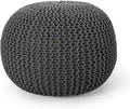 Nahunta Knitted Round Pouf - Cotton - Gray