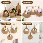Hanging Storage Baskets Boho Decor Set of 3, Handmade Cotton Rope Wall-Mounted Fruit & Vegetable Baskets, Decorative Hanging Organizers for Kitchen, Entryway, Bathroom & Bedroom