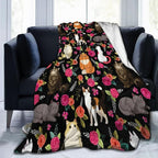 Cat Flower Throw Blanket Soft Flannel Blanket 60"x50" in Bed Blanket Home Decor for Room Sofa Couch All Season