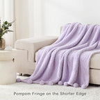HORIMOTE HOME Ultra Soft Cozy Sherpa Throw Blanket with Pompom Fringe, Light Weight Warm Decorative Boho Style Plush Throw Blanket Cover for Couch, Sofa, Bedroom,Travel, Outdoor, 60”x80”, Purple