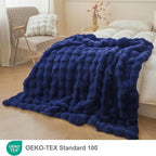 LIFEREVO Fluffy Faux Rabbit Fur Bubble Throw, Plush Shaggy Blanket for Couch Sofa Chair, Soft Cute Royal Furry Blanket Adults Kids Teens Girls, Fuzzy Throw for Bedroom Living Room, 50x60, Navy Blue