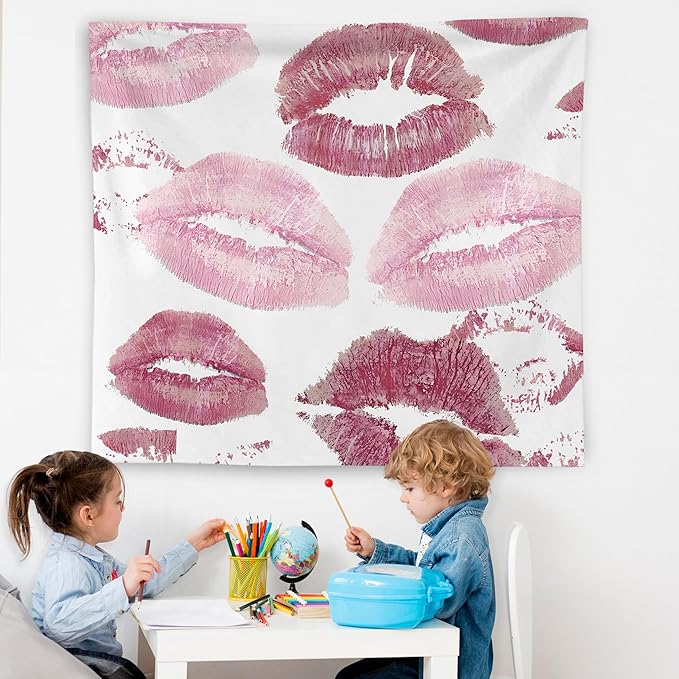 WNAGT Trendy Black and White Kiss Lips Tapestry Wall Hanging, Funky Makeup Wall Decor, Fashion Aesthetic Wall Blanket Decor for Girls Room College Dorm Makeup Room Beauty Room, 50x60 Inch