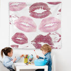 WNAGT Trendy Black and White Kiss Lips Tapestry Wall Hanging, Funky Makeup Wall Decor, Fashion Aesthetic Wall Blanket Decor for Girls Room College Dorm Makeup Room Beauty Room, 50x60 Inch