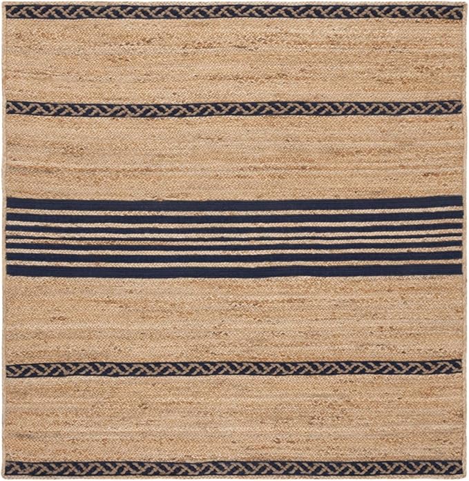 SAFAVIEH Natural Fiber Collection Area Rug - 4' Square, Grey & Natural, Handmade Woven Fringe Jute, Ideal for High Traffic Areas in Living Room, Bedroom (NF826F)