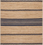SAFAVIEH Natural Fiber Collection Area Rug - 6' Square, Natural & Navy, Handmade Stripe Boho Farmhouse Rustic Braided Jute, Ideal for High Traffic Areas in Living Room, Bedroom (NFB262N)