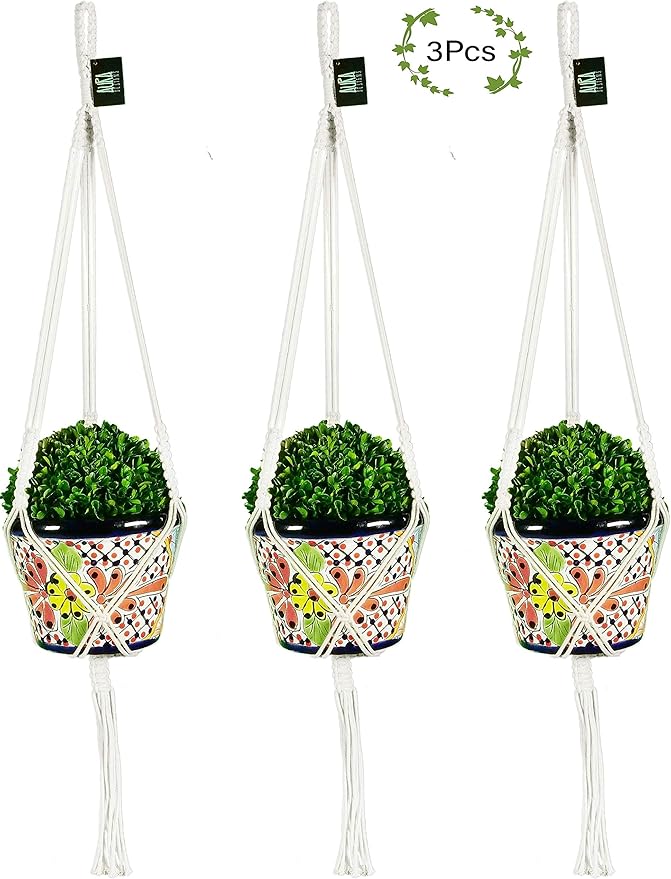 Macrame Plant Hangers Hanging Planter - 3 Pack Indoor or Outdoor Cotton Rope Hanging Plant Holder for Flower Pots - Modern Boho Home Decor, 3 Legs 42 Inch