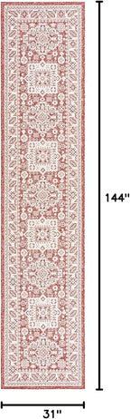 Rugs.com Outdoor Aztec Collection Rug – 12 Ft Runner Rust Red Flatweave Rug Perfect for Hallways, Entryways