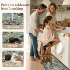 Boho Kitchen Mats for Floor 2 Piece Set Anti Fatigue Cushioned PVC Kitchen Rugs Non Slip Waterproof Farmhouse Mats 2/5 Inch Comfort Standing Mat for Sink, Laundry, 17.3"x47"+17.3"x28", Black Green