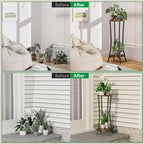IBUYKE 30 Inch Tall Plant Stand Indoor, 2 Tier Wood Corner Plant Stand, Modern Round Plant Shelf Flower Stand for Living Room Patio Balcony Garden, Rustic Brown TMJ074H