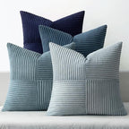 MIULEE Dusty Blue Navy Farmhouse Throw Pillow Covers 20x20 Inch Set of 4 Boho Patchwork Gradient Cushion Cases Western Modern Pillow Cases Corduroy Home Decor for Couch Sofa Living Room Bed