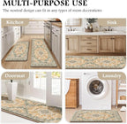 Boho Kitchen Mats for Floor 2 Piece Set Anti Fatigue Cushioned PVC Kitchen Rugs Non Slip Waterproof Farmhouse Mats 2/5 Inch Comfort Standing Mat for Sink, Laundry, 17.3"x47"+17.3"x28", Green Orange