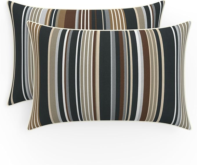 Pillow Perfect Stripe Outdoor Indoor/Outdoor Accent Throw Pillow, Plush Fill, Weather, and Fade Resistant, Lumbar - 11.5" x 18.5", Labrisa Rattan, 2 Count
