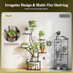 PRAISUN 51.3 Inch Plant Stand with Grow Light, 6 Tiered Indoor Plant Shelf with Larger Flower Holder, Pine-Shaped Stand, 3 Light Modes, Open Base, Corner Plant Rack for Living Room, Black