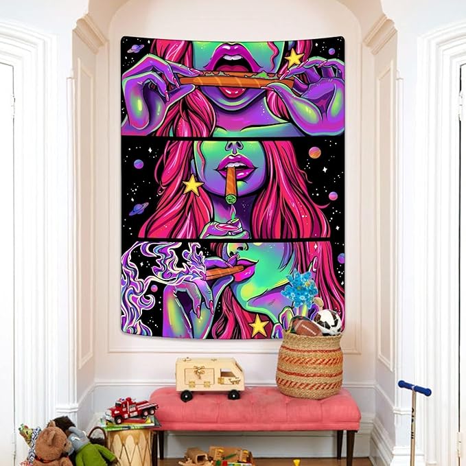 Yeoiat Fantasy Tapestry Anime Tapestry for Bedroom Cool Tapestries Wall Hanging for Dorm Living Room (Pink, 44.00" x 60.00")