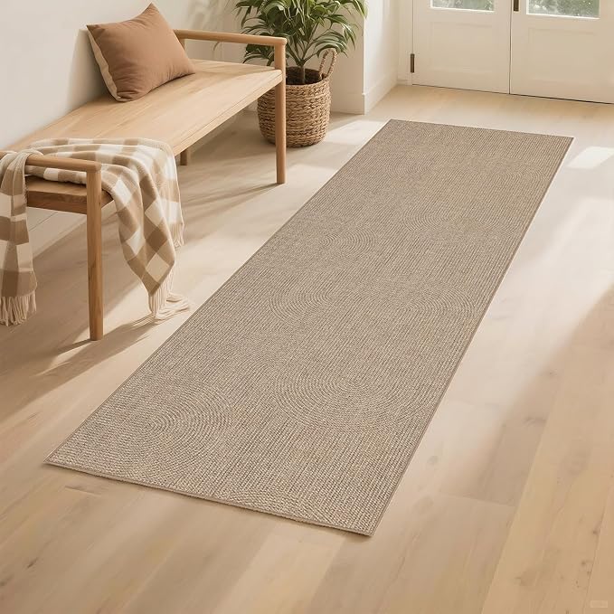 Easy Jute Rug 2x6: Indoor Outdoor Natural Boho Area Rugs for Hallway Patio Non Slip - Farmhouse Neutral Contemporary Carpet Mat for Entryway Kitchen Laundry Room Bedroom Washable