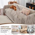 VClife XL Sofa Cover Chenille Couch Cover for 3 Cushion Couch Sofa, Modern Beige Chocolate Striped Couch Covers for Kids Washable Sectional Sofa Protector with Tassel 71"X134"