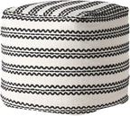 GDFStudio Boho Handmade Fabric Cube Pouf Ottoman Foot Stool - Bean Bag Floor Chair - Foot Rest Couch for Living Room Bedroom,Natural and Black,16" x 16" x 15.75"