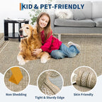 GarveeHome Washable Area Rugs 9x12 Living Room Rug Scalloped Jute Printed Non Slip Soft Bedroom Rugs Low Pile Foldable Large Rug Stain Resistant Carpet for Nursery Dining Room Classroom, Jute