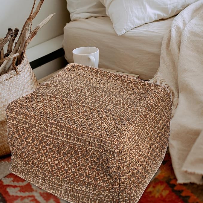 STOBAZA Footstool Cotton Yoga Sitting Cushion Farmhouse Pouf Cozy Japanese Cushion Hyacinth Square Pouf Footrest
