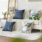 AVOIN colorlife Hello Love Blue Hydrangea Bicycle Throw Pillow Covers, 16 x 16 Inch Flowers Summer Spring Mother's Day Cushion Case for Sofa Couch Set of 4