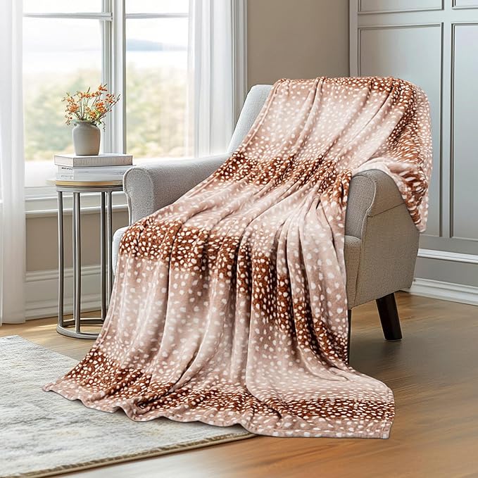MACEVIA Flannel Fleece Animal Print Throw Blanket for Couch, Cabin Decor Deer Blanket, Hide Cabin Throw Blanket, Super Soft Fluffy Thick Warm Throws Home Decor for Bed Sofa(Deer, 50x60 Inches)