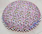 CRAFT KALA 22" Floor Pillows Cover for Sitting, Large Meditation Cushions Cover for Adults, Bohemian Mandala Round Pouf Seating Ottoman Cover for Outdoor Yoga and Living Room Pink Yellow Floral