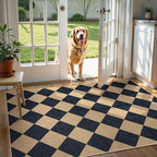 Lanffia Checkered Easy Jute Outdoor Rug, Black 3x5 Entryway Rugs for Living Room, Diamond Washable Indoor Outdoor Carpet, Neutral Non Slip Stain Resistant Front Door Carpet for Porch Patio