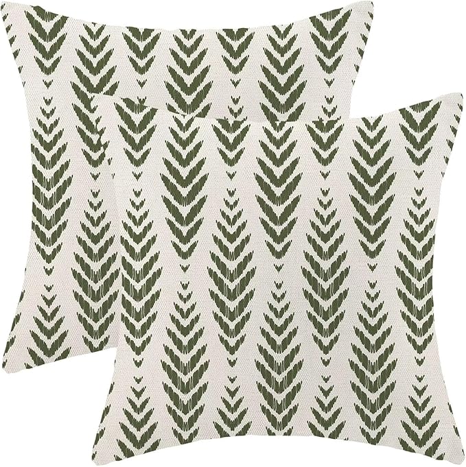 BETGINY Sage Green Boho Pillow Covers 18 x 18 Inch Pack of 2, Bohemian Ethnic Herringbone Pattern Decorative Throw Pillow Covers Vintage Linen Farmhouse Outdoor Pillowcase for Bedroom Home Sofa Decor