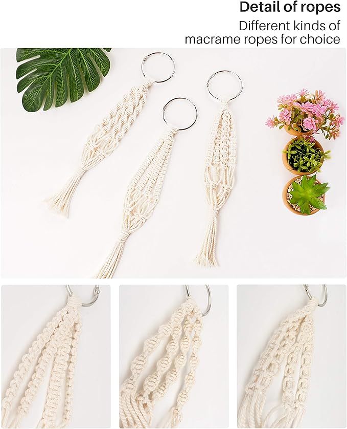 Macrame Plant Hangers, 3 Pcs Plant Hangers with Artificial Succulent Plants, Interior Car Accessories for Women, Rear View Mirror Accessories by MoHern