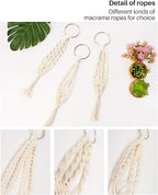 Macrame Plant Hangers, 3 Pcs Plant Hangers with Artificial Succulent Plants, Interior Car Accessories for Women, Rear View Mirror Accessories by MoHern