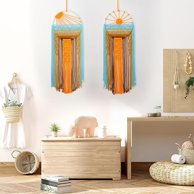 Dream Catcher Macrame Wall Hanging Large Boho Dreamcatchers Hand Woven Sunrise Wall Art Tapestry Colorful Room Decor for Bedroom Living Room Nursery Christmas Thanksgiving