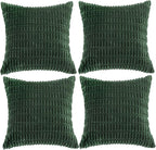 Fancy Homi 4 Packs Hunter Green Decorative Throw Pillow Covers 18x18 Inch for Couch Bed Sofa, Forest Green Boho Home Decor, Soft Plush Corduroy Cute Emerald Green Square Cushion Case 45x45 cm