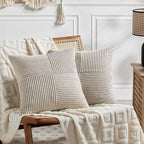 Fancy Homi 2 Packs Neutral Taupe Decorative Throw Pillow Covers 16x16 Inch for Living Room Couch Bed, Rustic Farmhouse Boho Home Decor, Soft Corss Patchwork Corduroy Textured Square Cushion Case 40cm