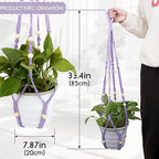 2 Pack Purple Macrame Plant Hangers, 35-Inch Cotton Rope Hanging Planters with Wooden Beads, Handmade Woven Plant Holders for Boho Modern Home Decor, Indoor & Outdoor Use