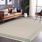 Easy Jute Rugs 4x6 Bordered Bone Color Living Room Indoor Outdoor Area Rug for Patio and Kitchen Rug High Traffic Washable Easy to Clean Solid Boho Woven Design Outside Carpet (4 x 6)